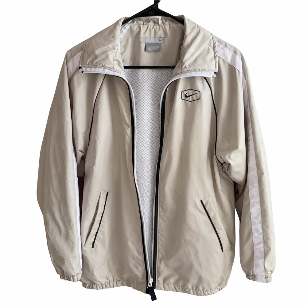 Vintage Nike Windbreaker Jacket Youth L 14-16 Beige Mesh Lined Full Zip Women XS